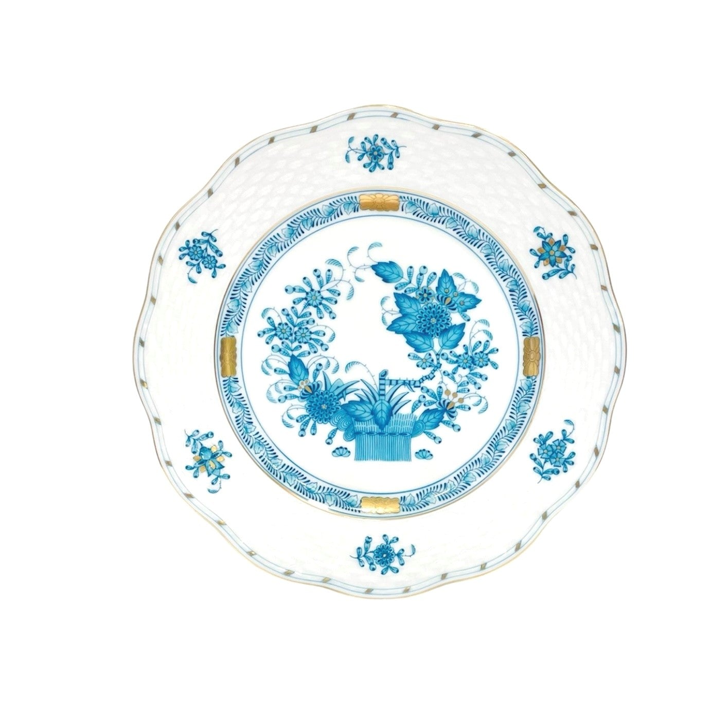 Herend Indian Flower Basket Turquoise Dessert Plate 19cm