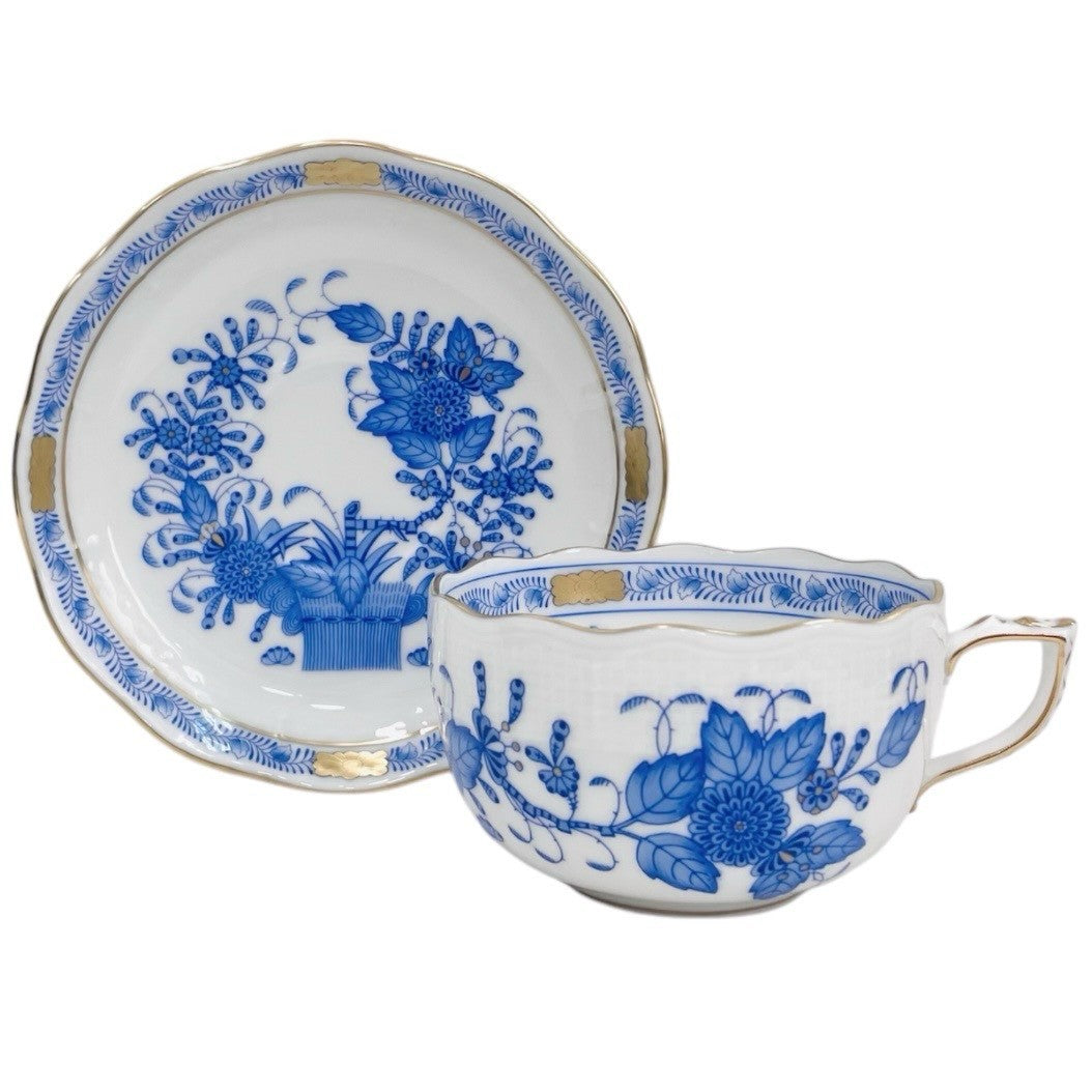 Herend Indian Flower Basket Blue Teacup and Saucer