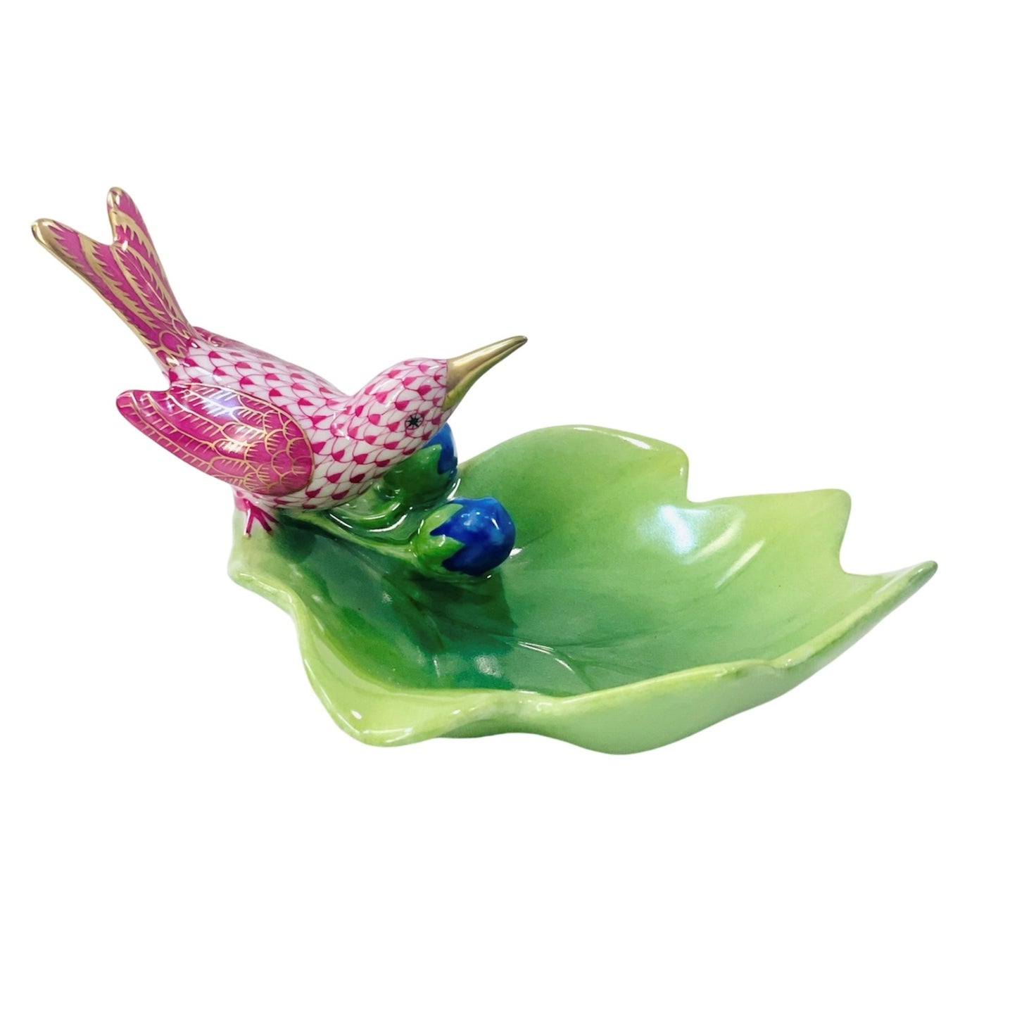 Herend Hummingbird on Leaf Fishnet Figurine