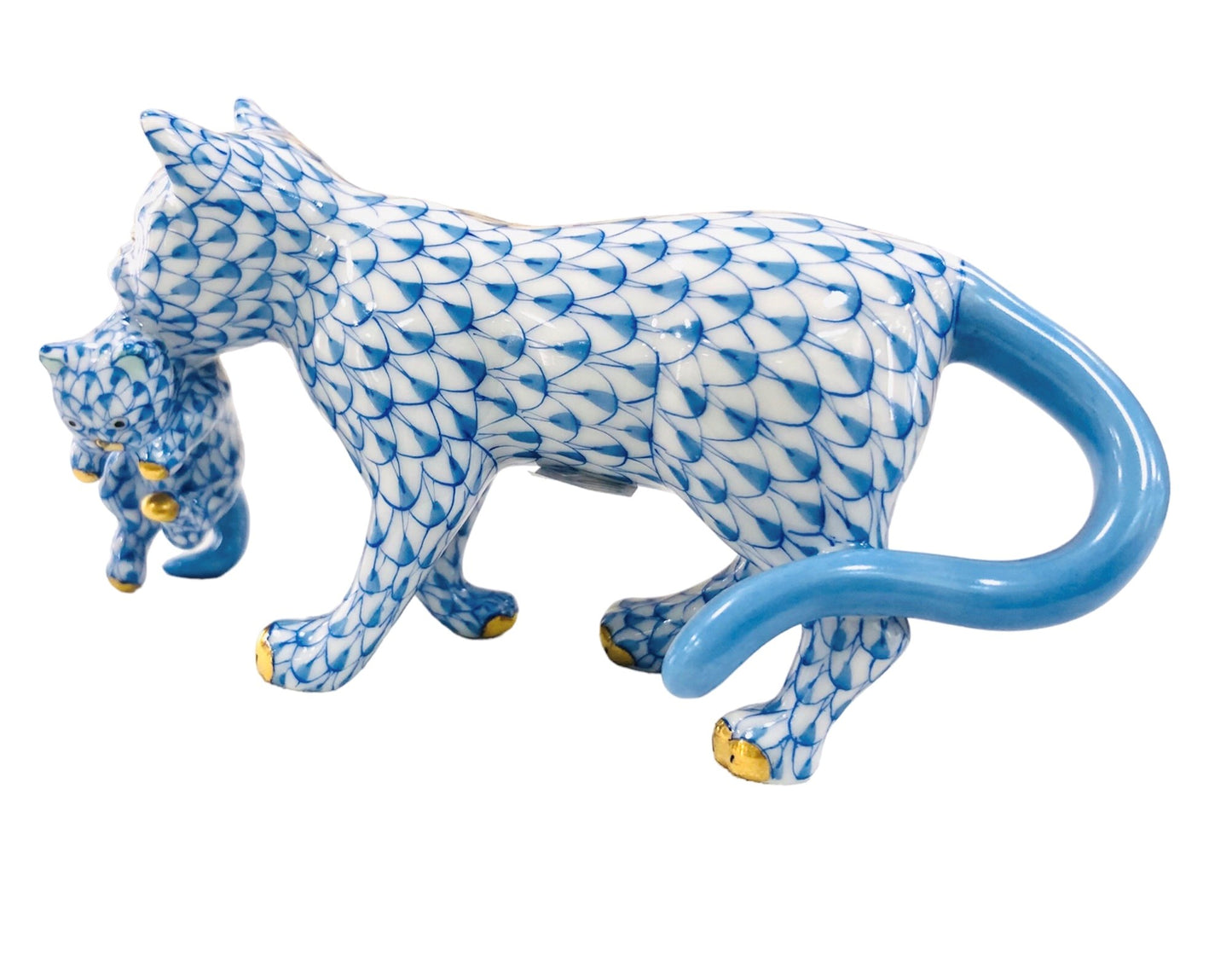 Herend Cat with Kitten Fishnet Figurine