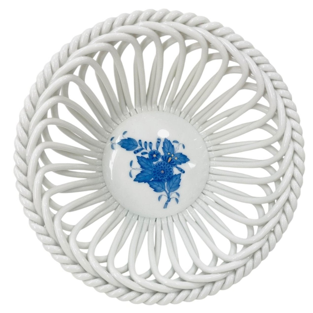 Herend Apponyi Blue Hand-Woven Basket (Large)