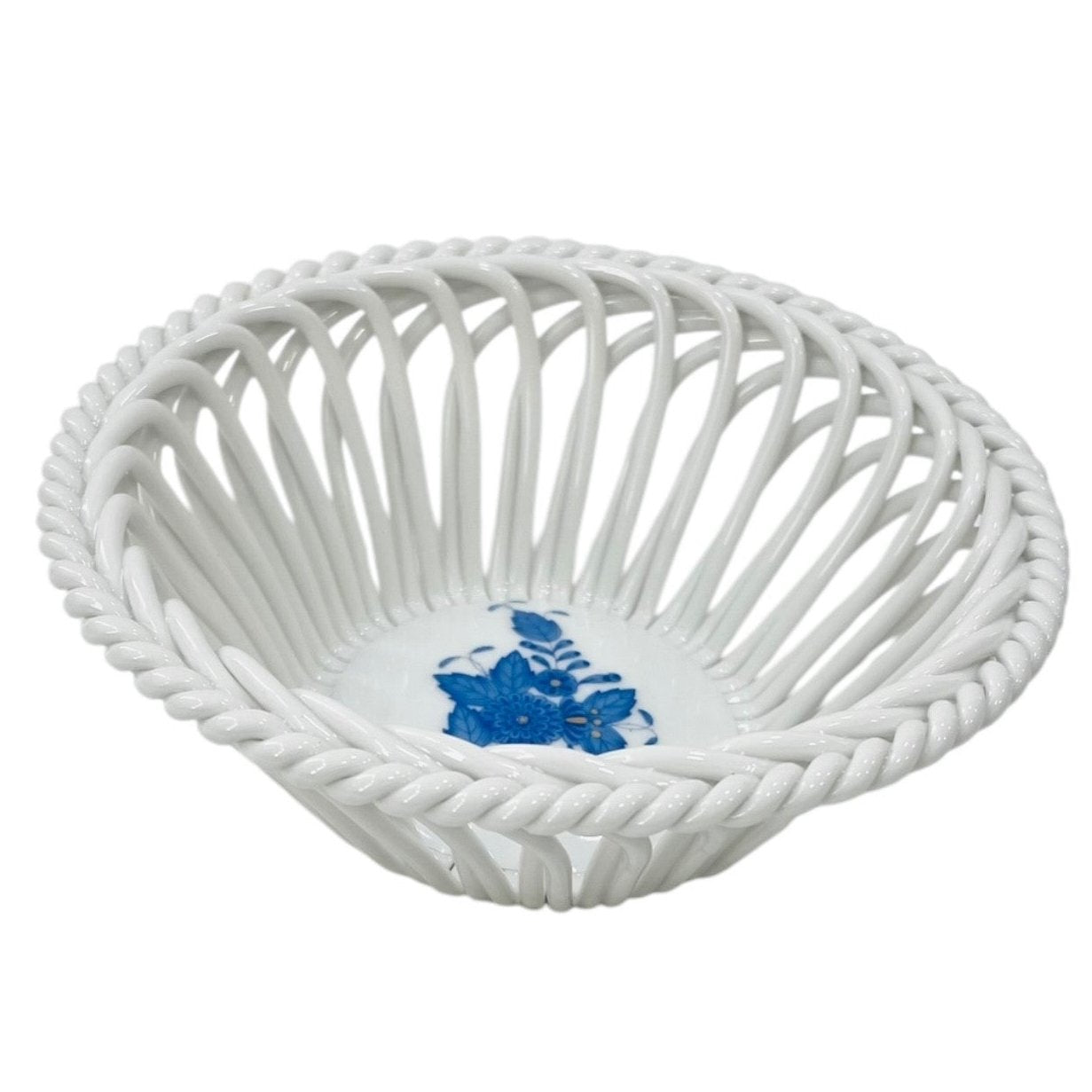 Herend Apponyi Blue Hand-Woven Basket (Large)