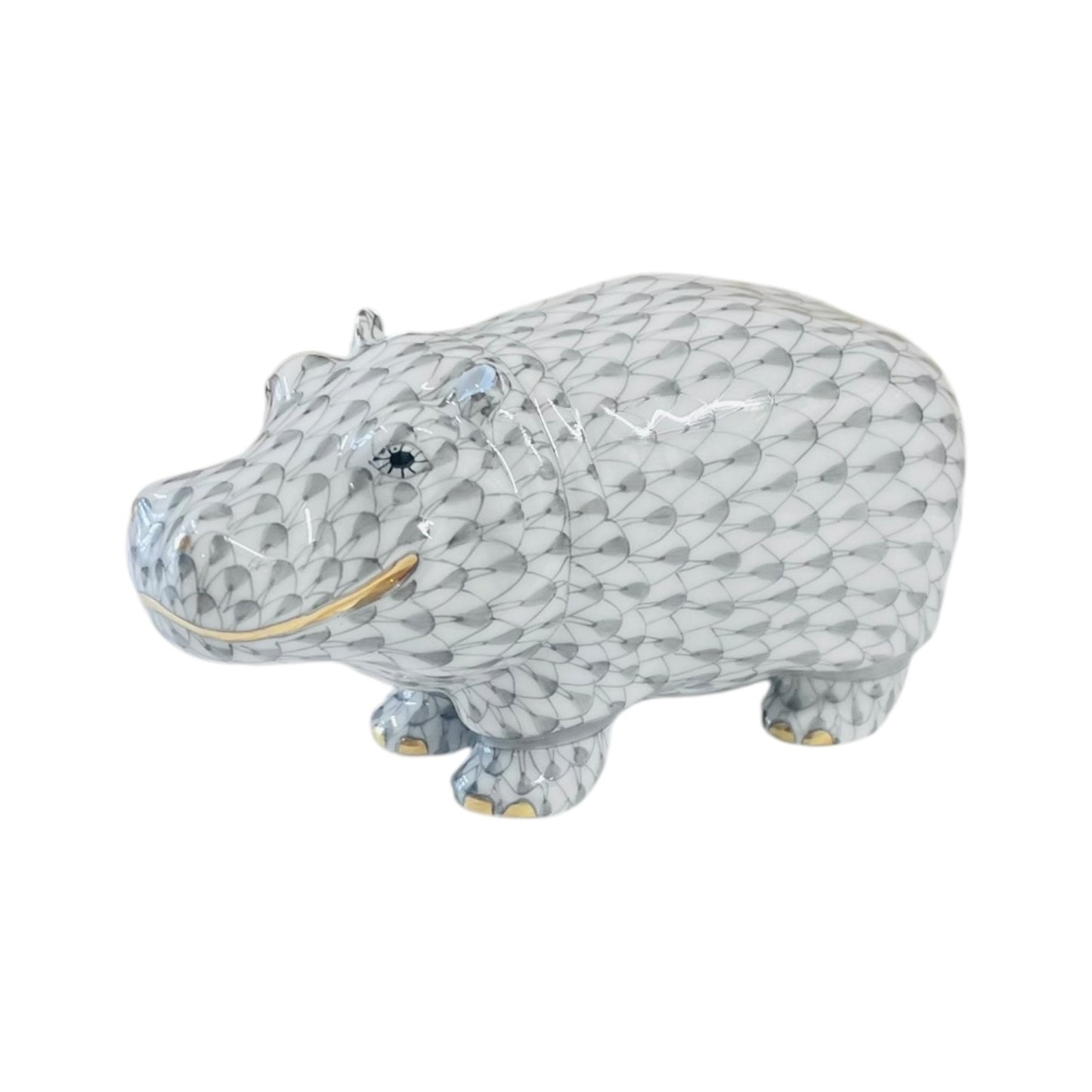 Herend Hippopotamus Fishnet Figurine