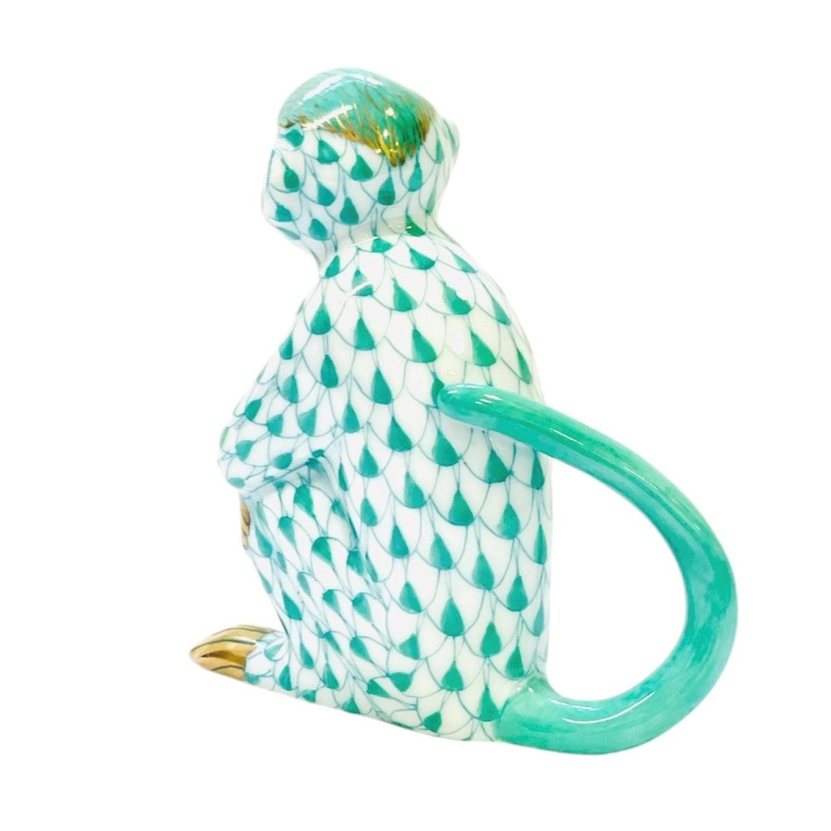 Herend Monkey Hugging Knees Fishnet Figurine