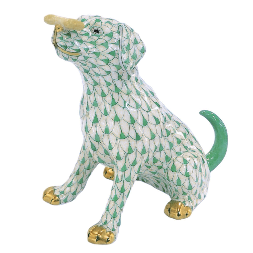 Herend Dog, Max with Bone Fishnet Figurine