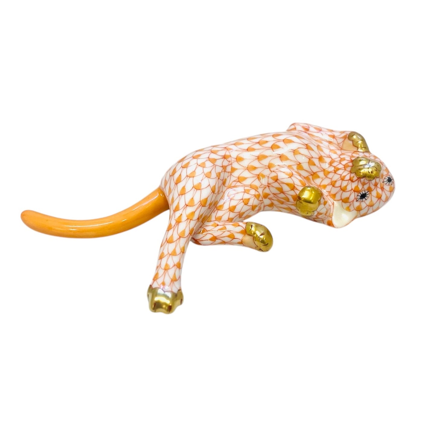 Herend Rolling Cat Fishnet Figurine
