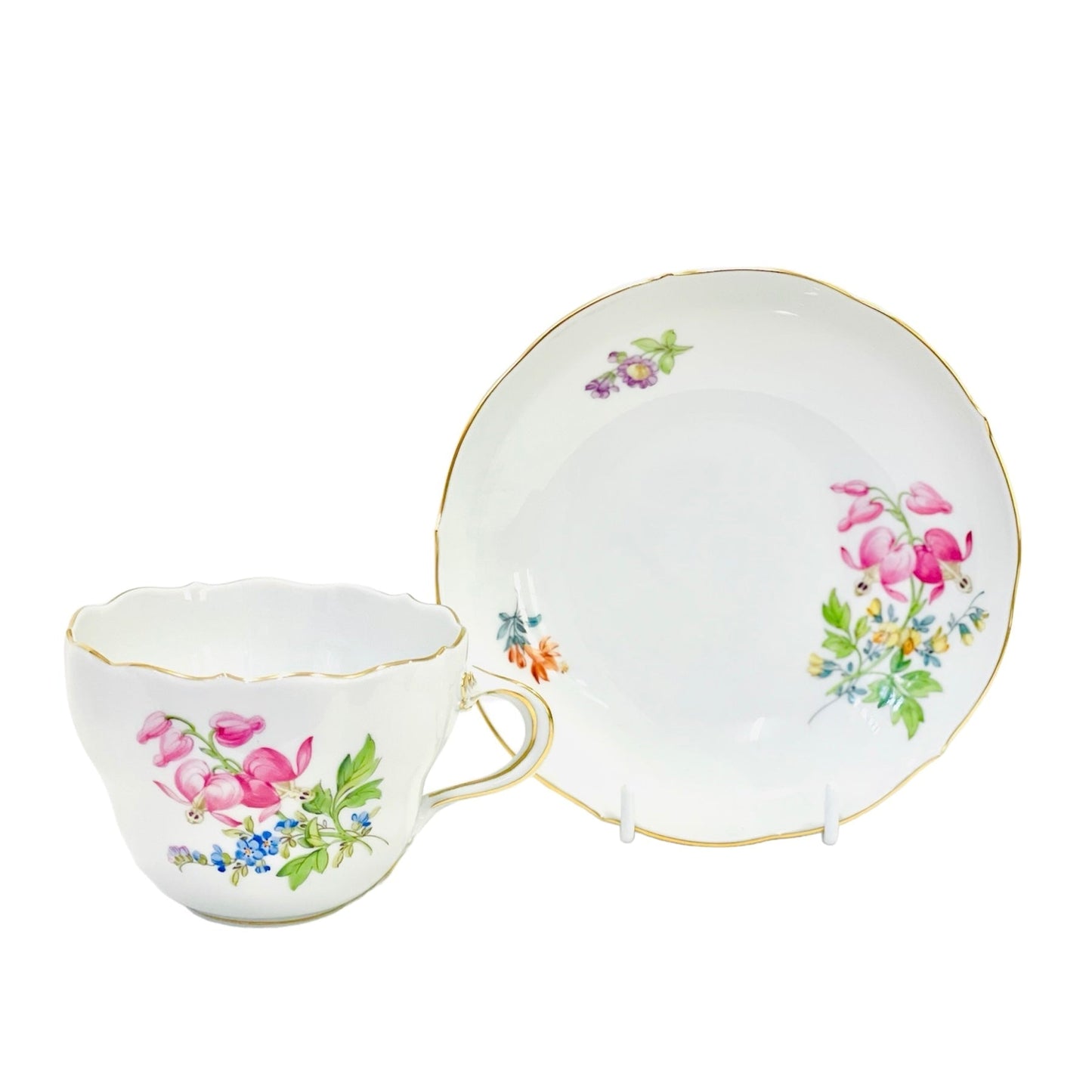 Meissen Coffee Cup & Saucer, Pink Flower