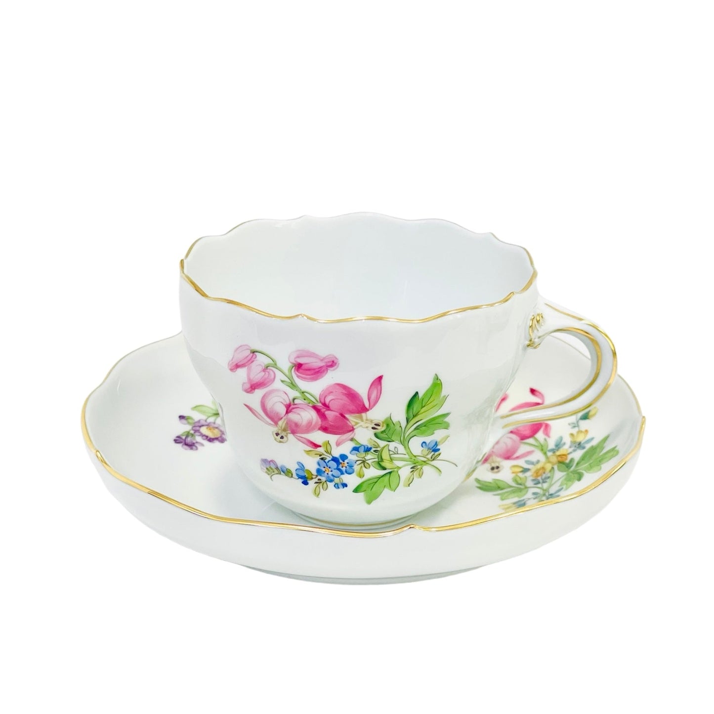Meissen Coffee Cup & Saucer, Pink Flower