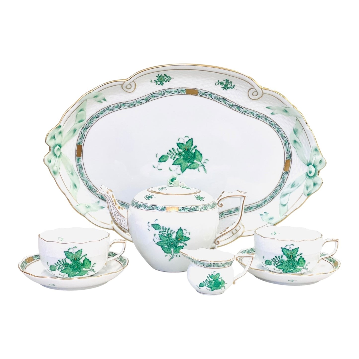 Herend Apponyi Green Tea Set for Two, 7 Pieces