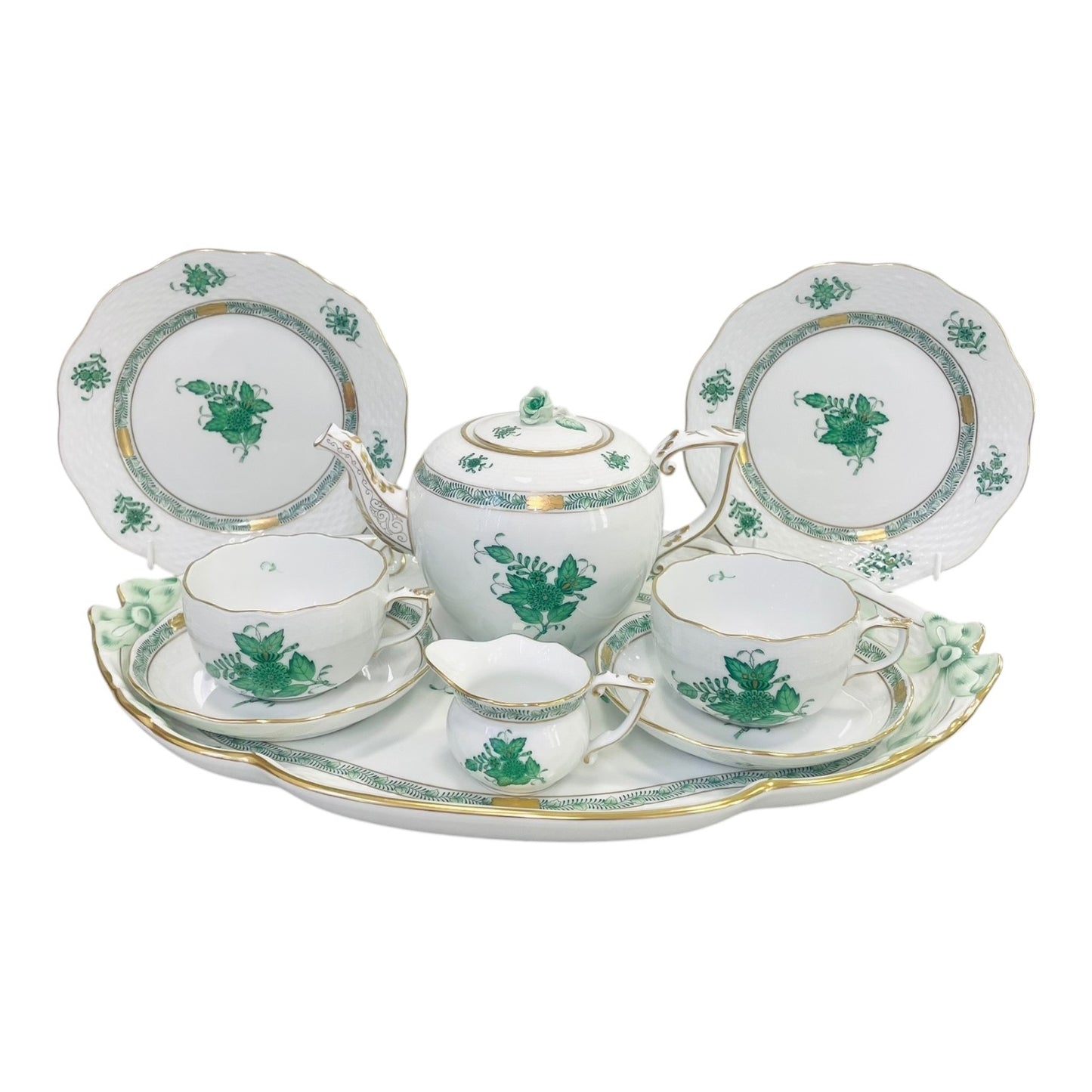 Herend Apponyi Green Tea Set for Two, 9 Pieces
