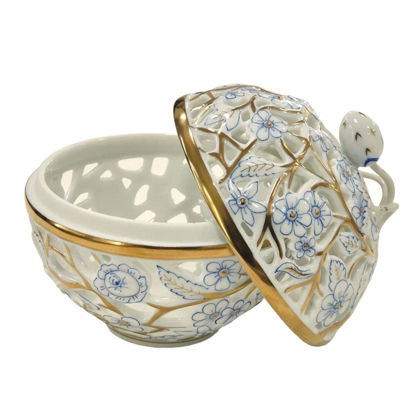 Herend Open-Work Bonbonniere - White and Blue 2