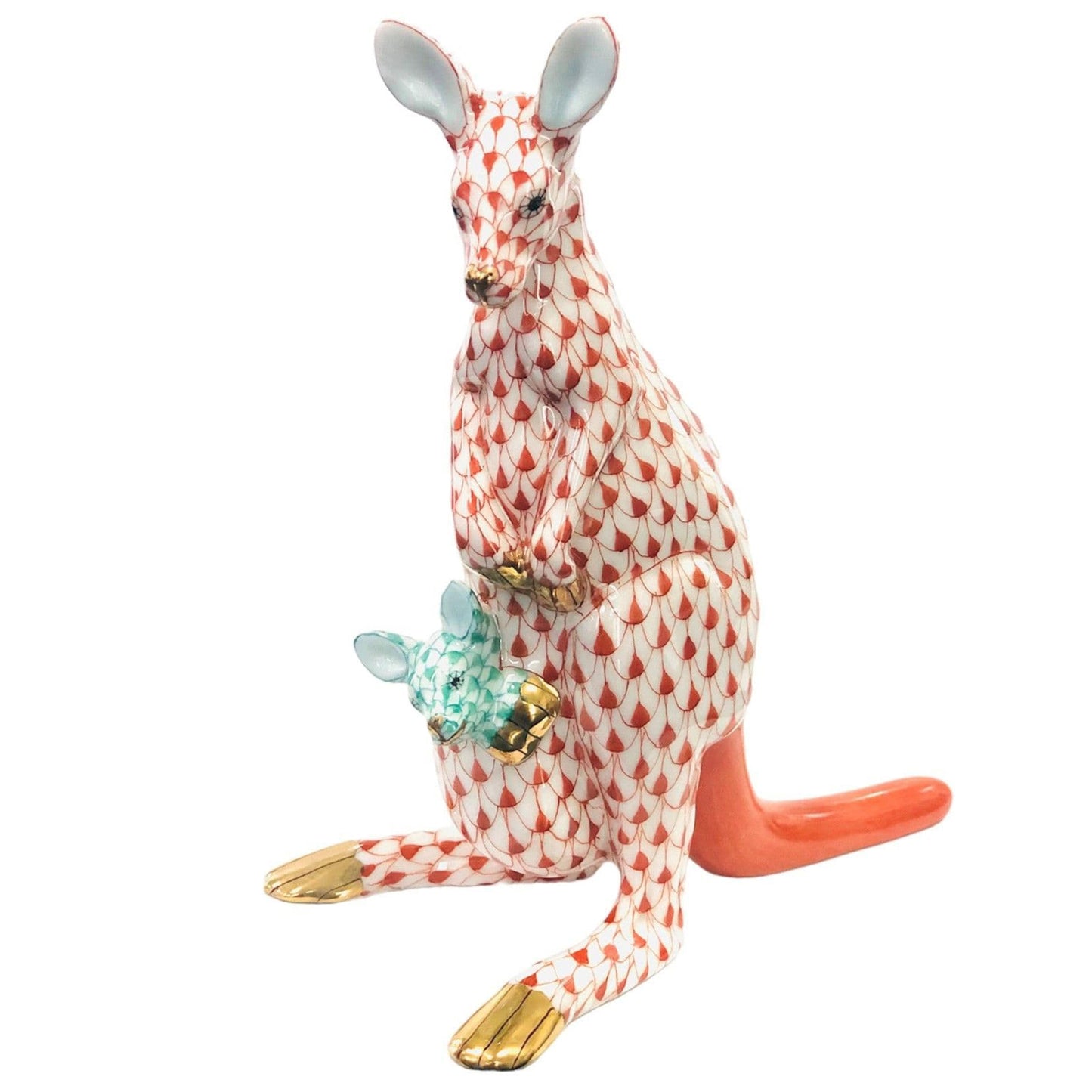 Herend Kangaroo & Baby Fishnet Figurine