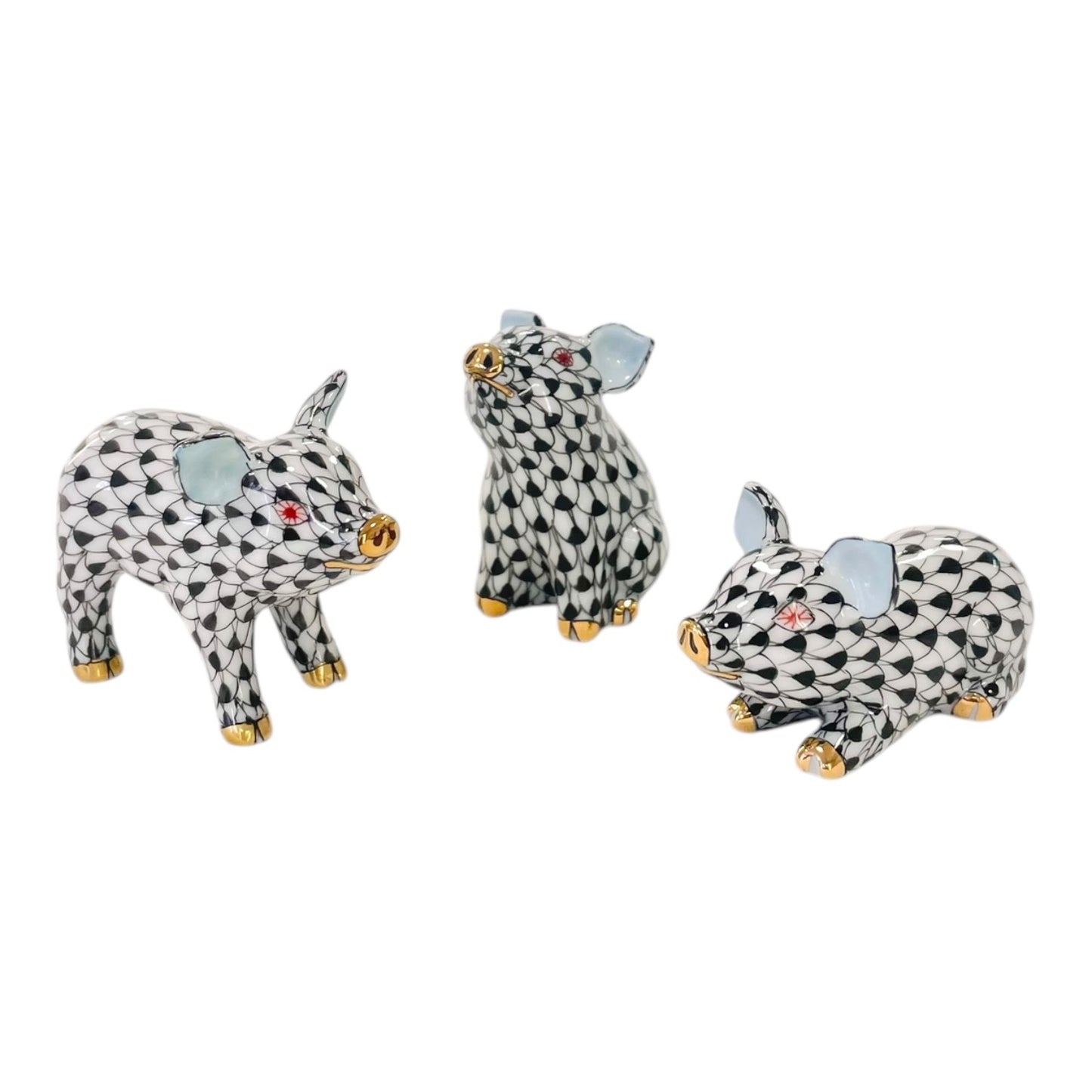 Herend Little Piggy, Standing Fishnet Figurine