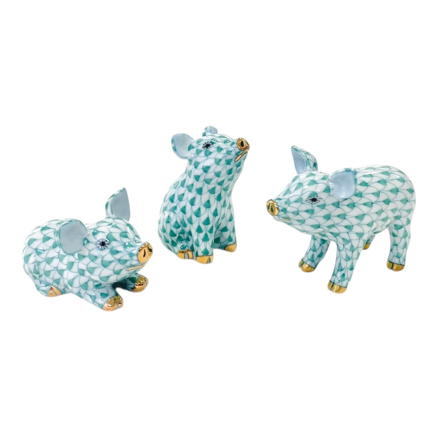 Herend Little Piggy, Standing Fishnet Figurine