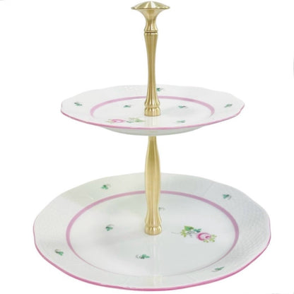 Herend Vienna Rose Pink 2-Tier Cake Stand, Self-assembled