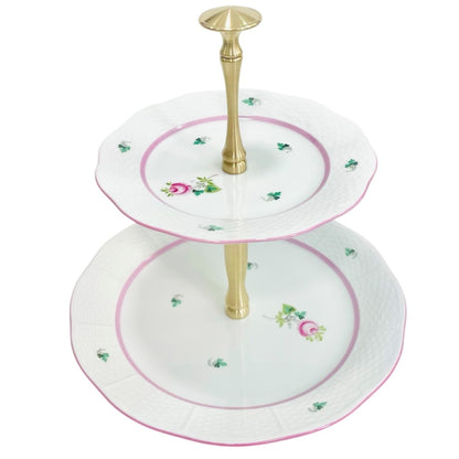 Herend Vienna Rose Pink 2-Tier Cake Stand, Self-assembled