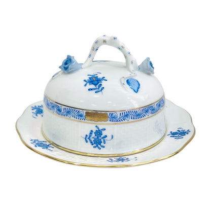 Herend Apponyi Blue Butter Dish with Branch Knob