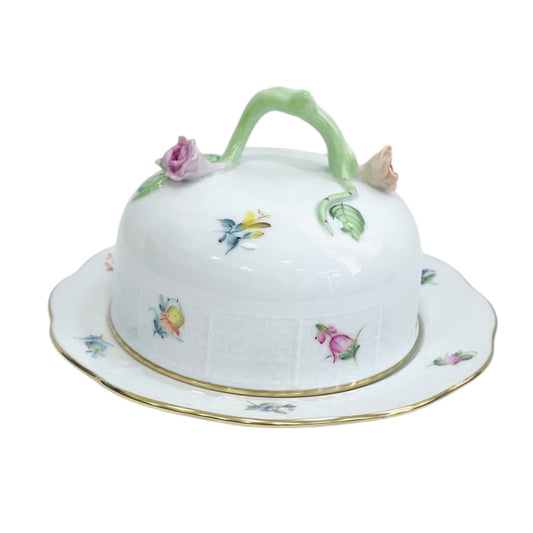 Herend Mille Fleur Round Butter Dish with Branch Knob