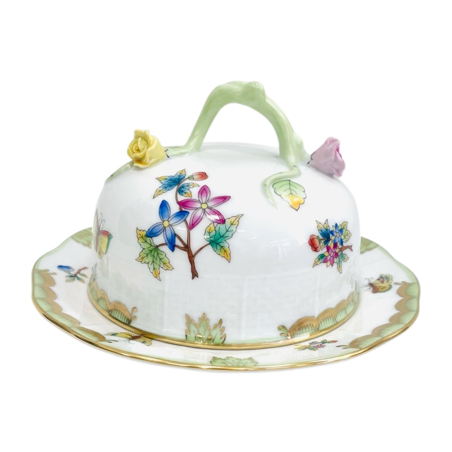 Herend Queen Victoria Round Butter Dish with Branch Knob