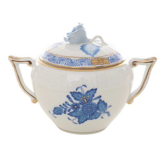 Herend Apponyi Blue Sugar Bowl with Rose Knob