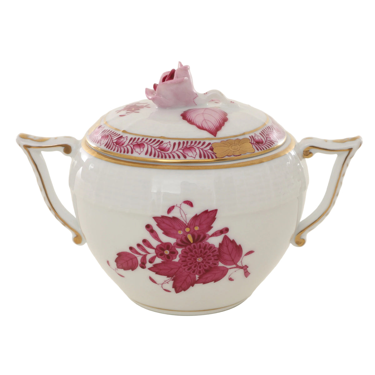 Herend Apponyi Pink Sugar Bowl with Rose Knob