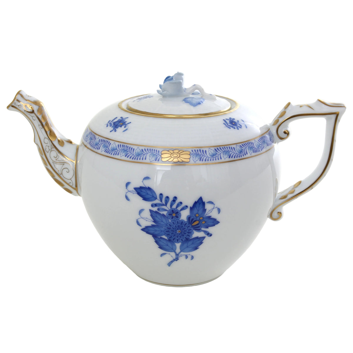 Herend Porcelain Apponyi Blue Teapot with Rose Knob