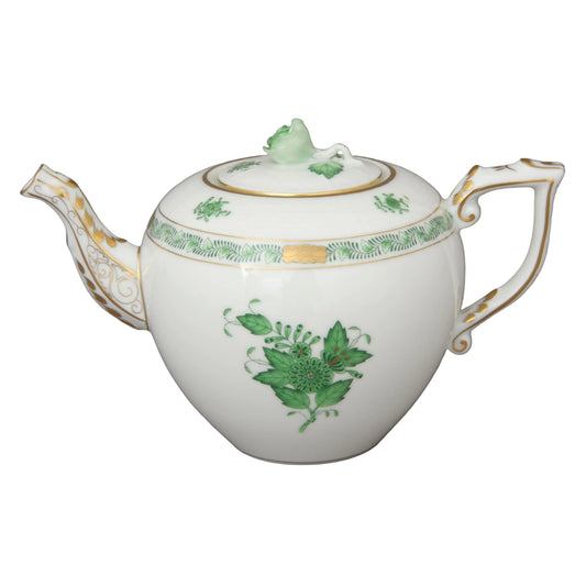 Herend Apponyi Green Teapot with Rose Knob