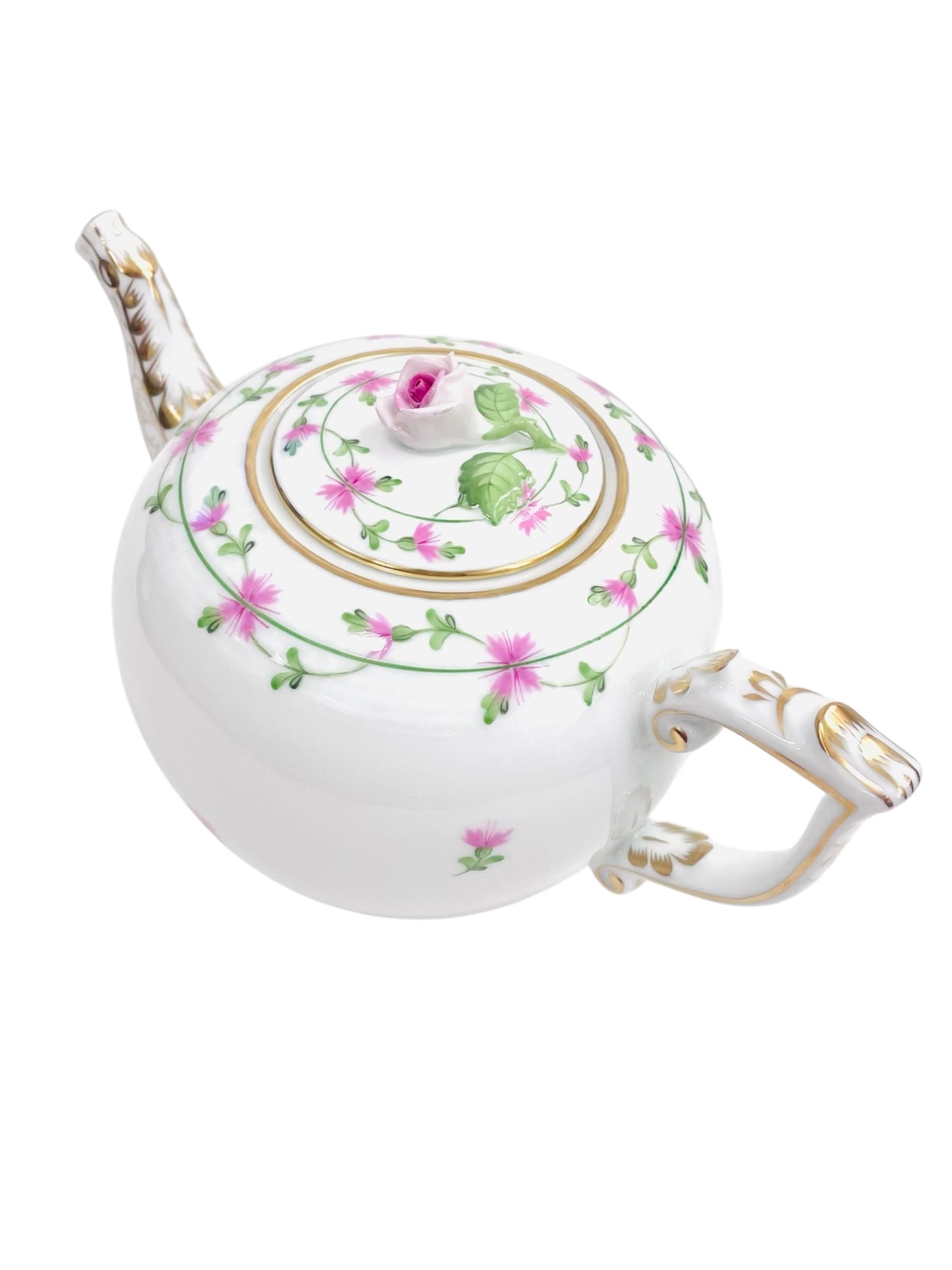 Herend Pink Garland Teapot with Rose Knob