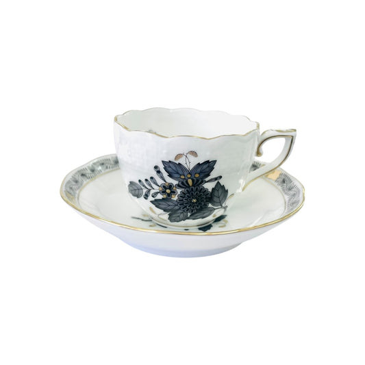 Herend Apponyi Black Espresso Cup and Saucer