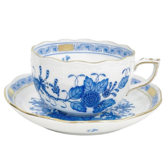 Herend Indian Flower Blue Teacup and Saucer