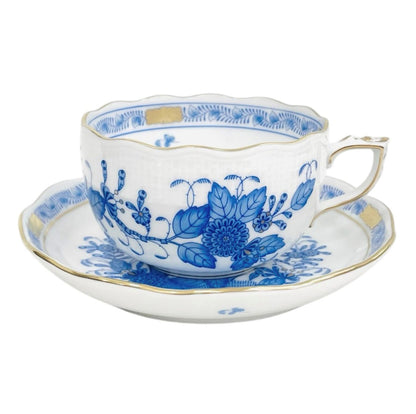 Herend Indian Flower Basket Blue Teacup and Saucer