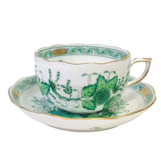 Herend Indian Flower Green Teacup and Saucer