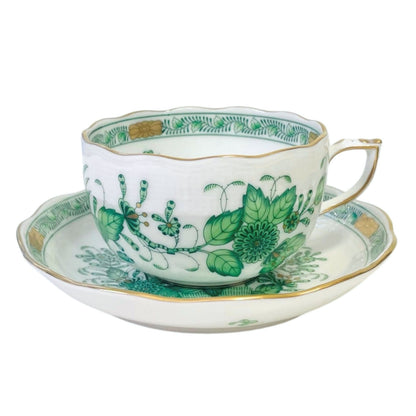 Herend Indian Flower Basket Green Teacup and Saucer