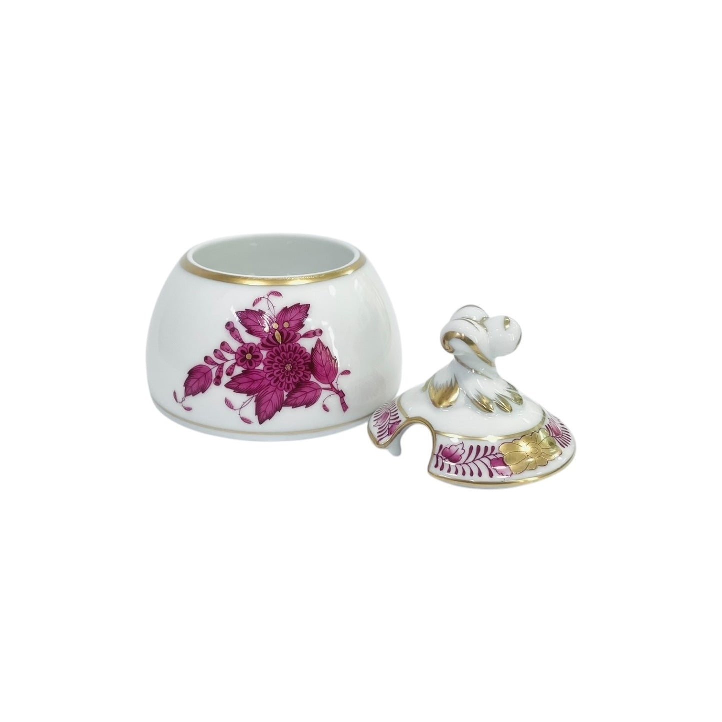 Herend Apponyi Pink Mustard Pot with Twisted Knob