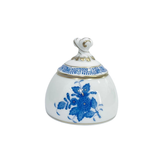 Herend Apponyi Blue Mustard Pot with Twisted Knob