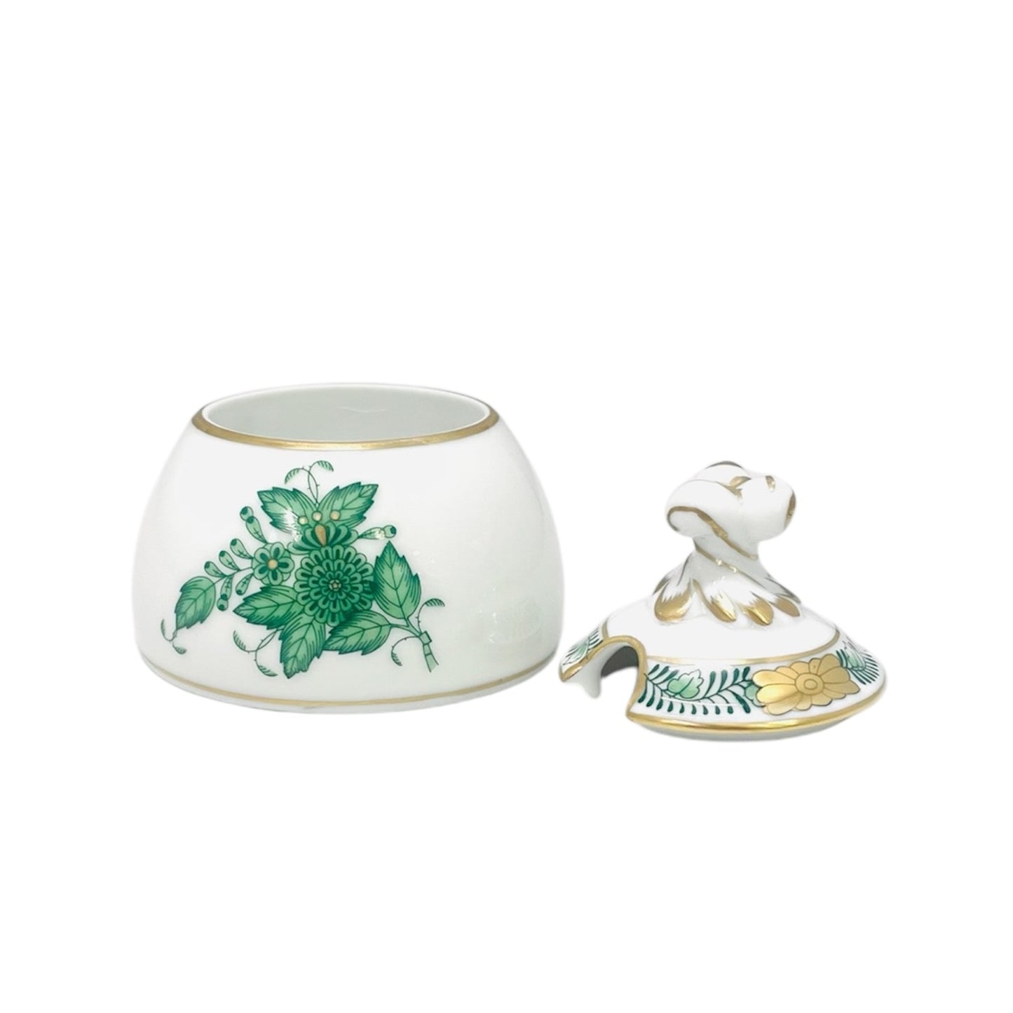 Herend Apponyi Green Mustard Pot with Twisted Knob