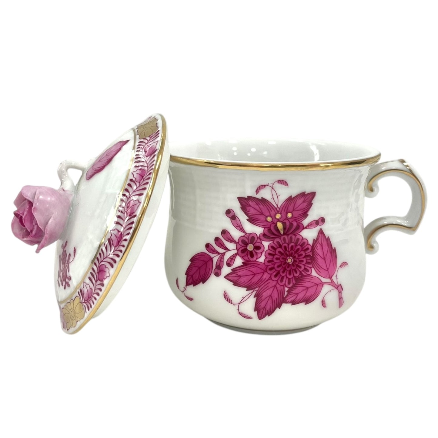 Herend Apponyi Pink Cream Cup with Rose Lid