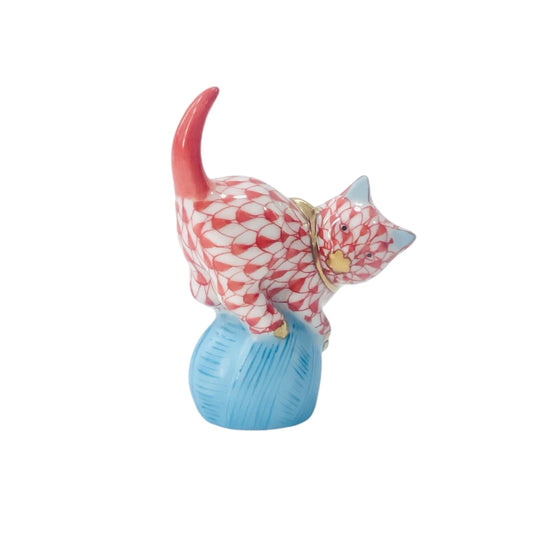 Herend Cat on Ball Fishnet Figurine