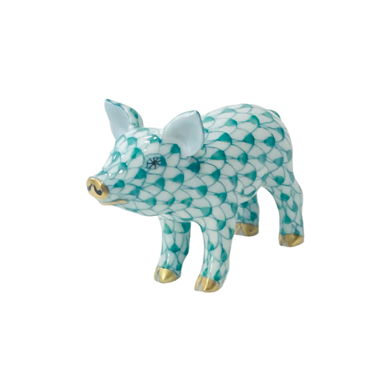 Herend Standing Piggy Fishnet Figurine