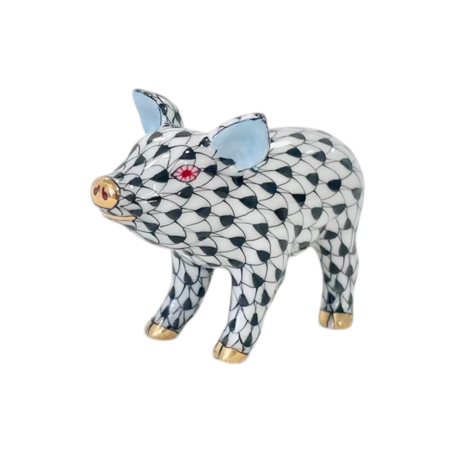 Herend Little Piggy, Standing Fishnet Figurine