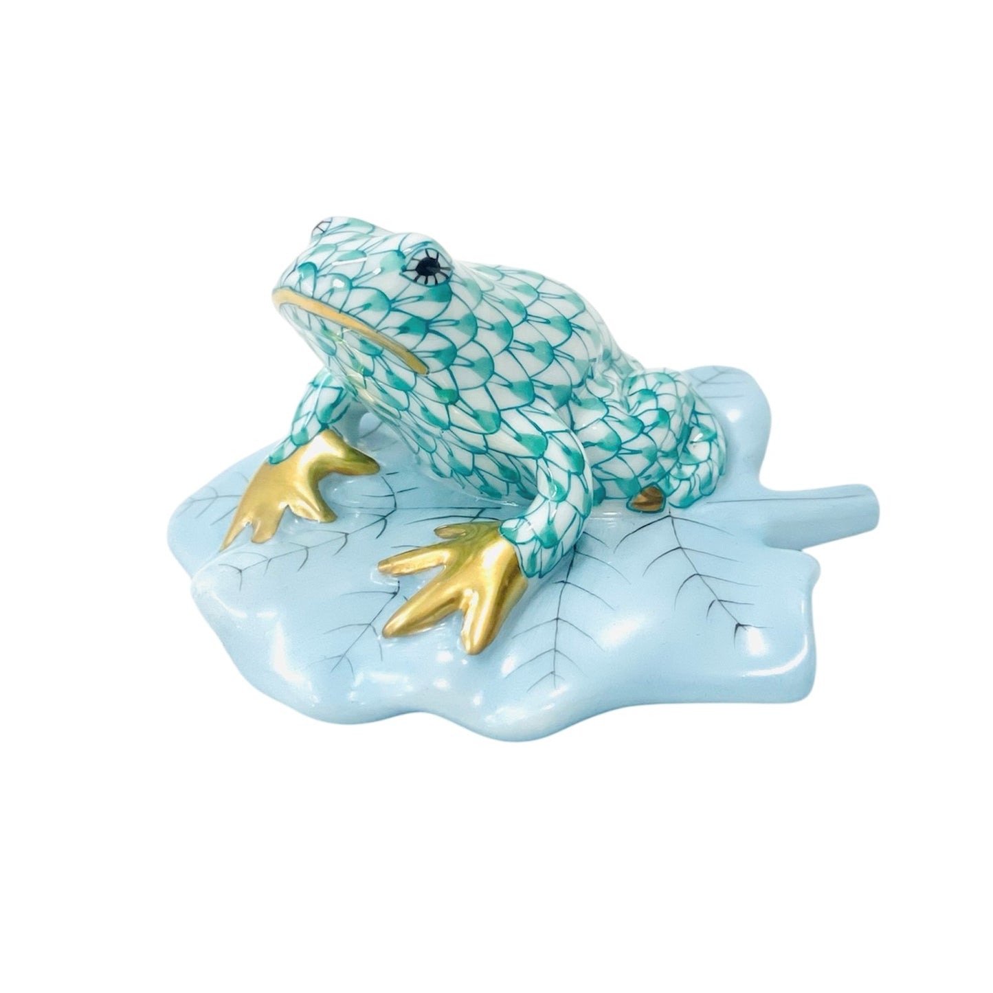 Herend Mini Tree Frog on Leaf Fishnet Figurine