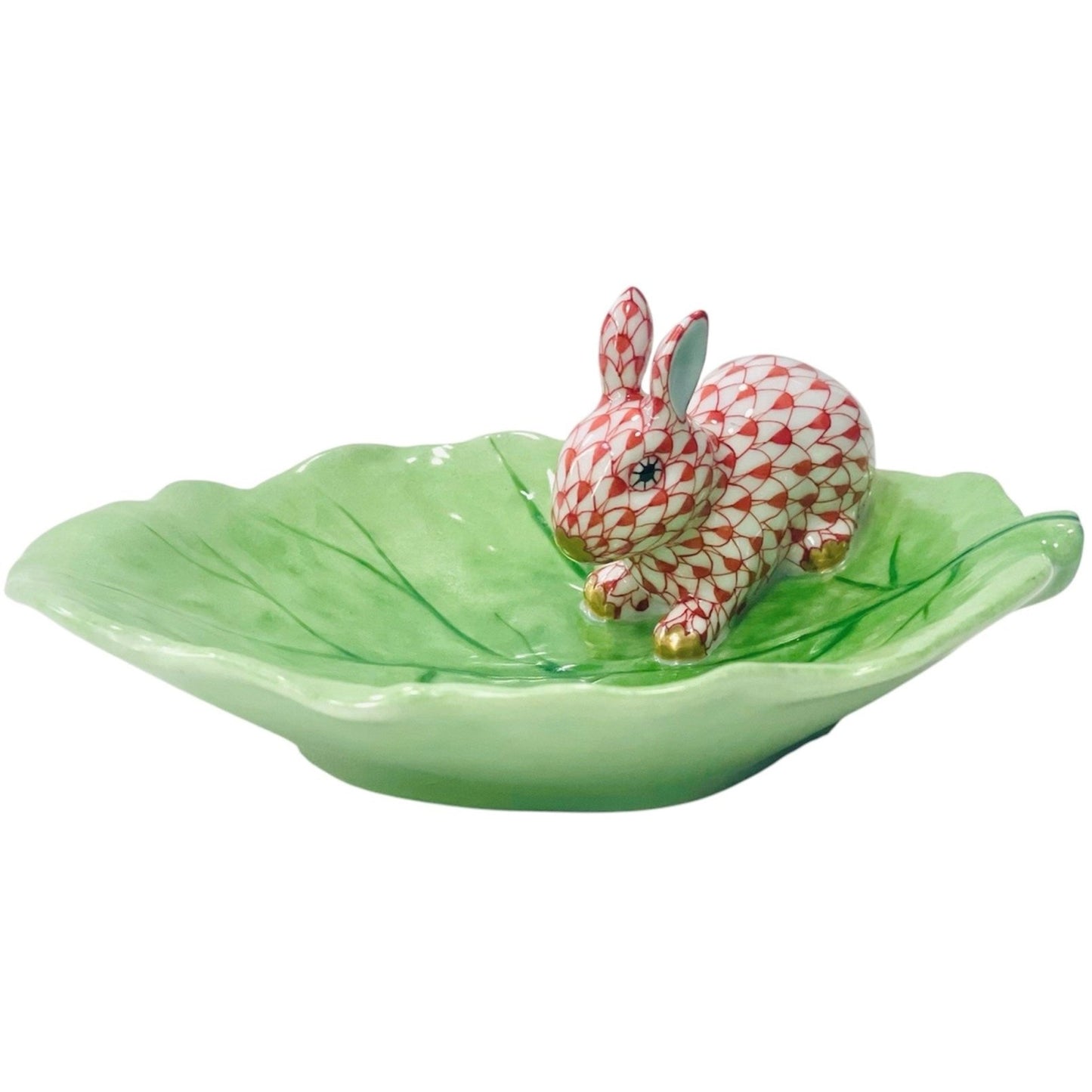 Herend Rabbit on Leaf Fishnet Figurine