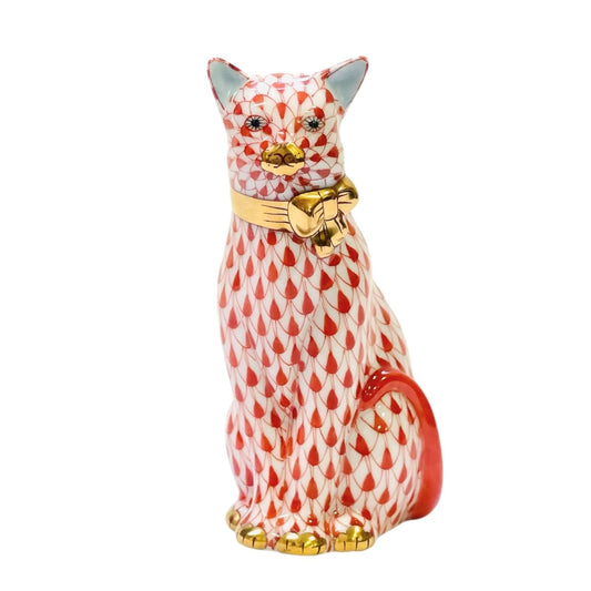 Herend Cat with Ribbon Fishnet Figurine