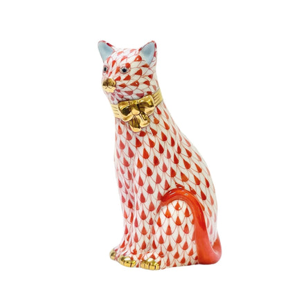 Herend Cat with Ribbon Fishnet Figurine