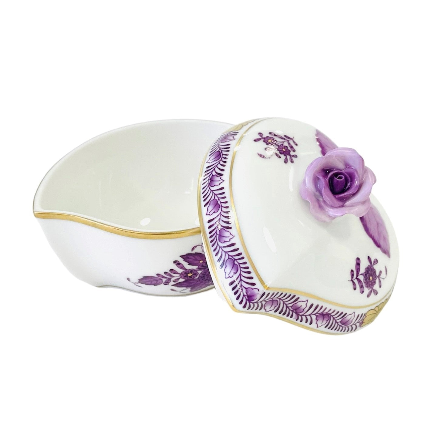 Herend Apponyi Purple Bonbonniere with Rose