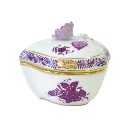 Herend Apponyi Purple Bonbonniere with Rose