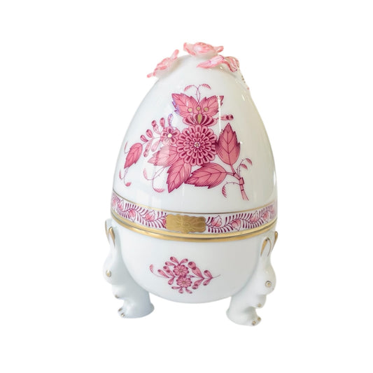 Herend Apponyi Soft Pink Egg-shaped Bonbonniere with Rabbits