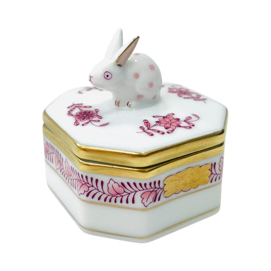 Herend Apponyi Pink Octagon Fancy Box with Rabbit Knob