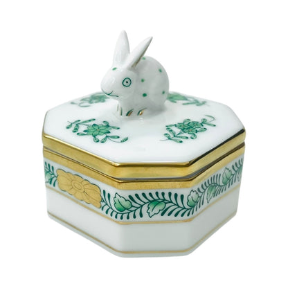 Herend Apponyi Green Octagon Fancy Box with Rabbit Knob