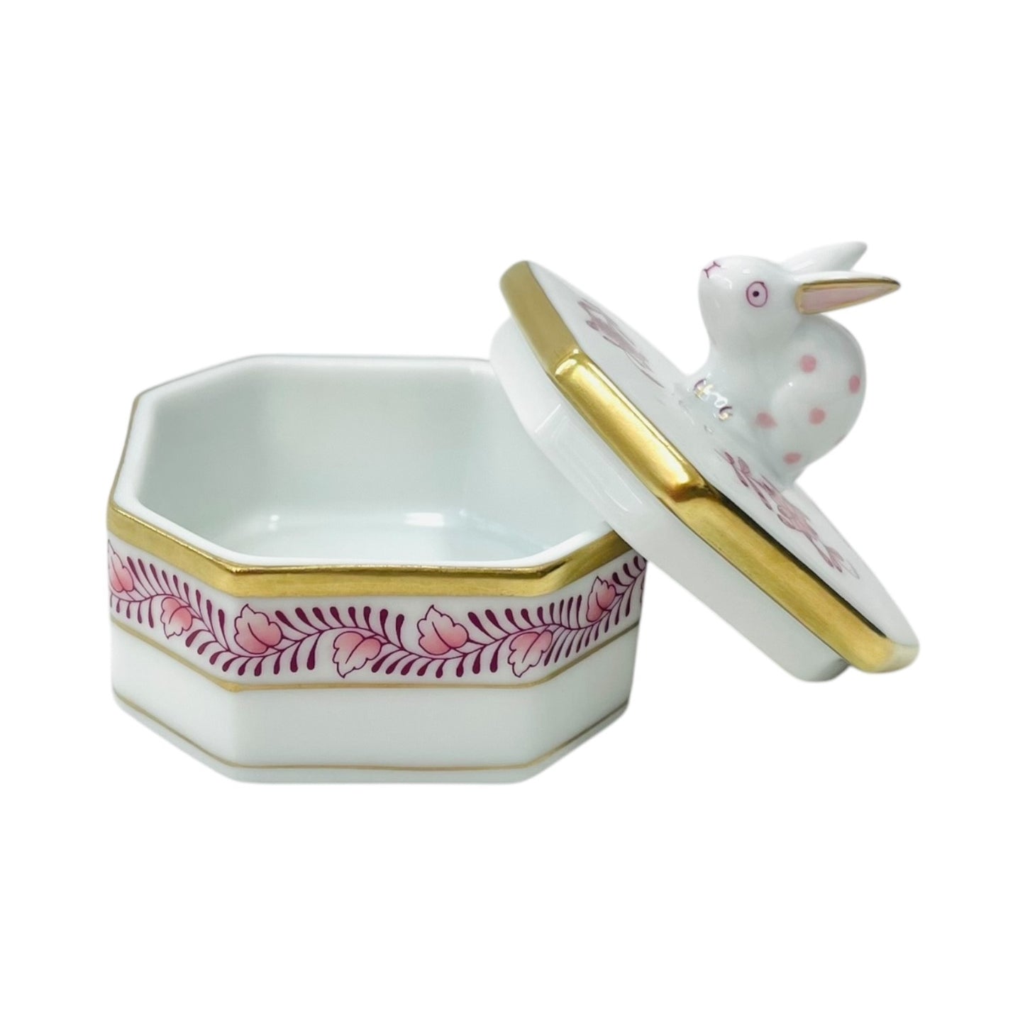 Herend Apponyi Pink Octagon Fancy Box with Rabbit Knob